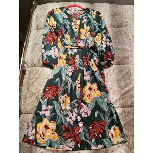 LOFT FLORAL BUTTON MIDI DRESS